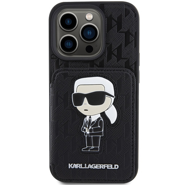 Etui Karl Lagerfeld KLHCP15LSAKKNSCK iPhone 15 Pro 6.1" czarny/black hardcase Saffiano Cardslots and Stand Monogram Ikonik Patch