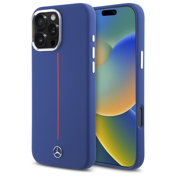 Etui Mercedes iPhone 16 Pro Max 6.9" granatowy/navy hardcase Silicone Red Stripe MagSafe