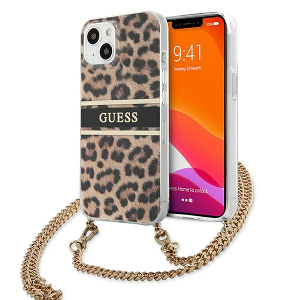 Etui GUESS Apple iPhone 13 Mini Leopard Gold Strap Brązowy Hardcase