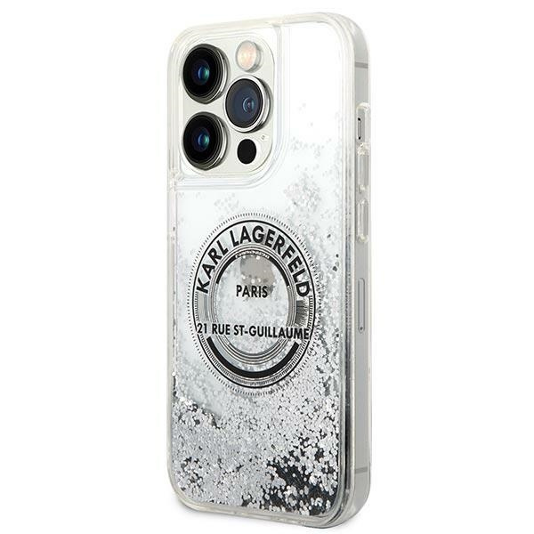 Etui KARL LAGERFELD Apple iPhone 14 Pro Max Liquid Glitter RSG Srebrny Hardcase