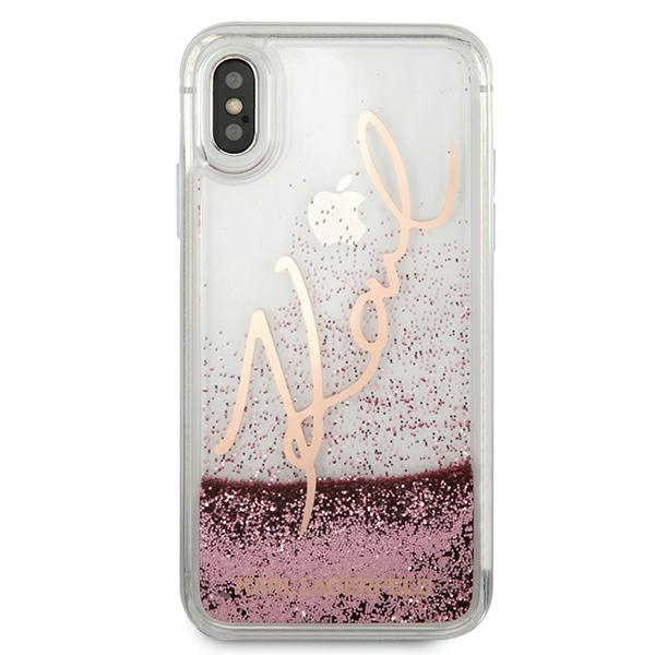 Etui KARL LAGERFELD Apple iPhone X Xs Glitter Signature Różowy Złoty Case