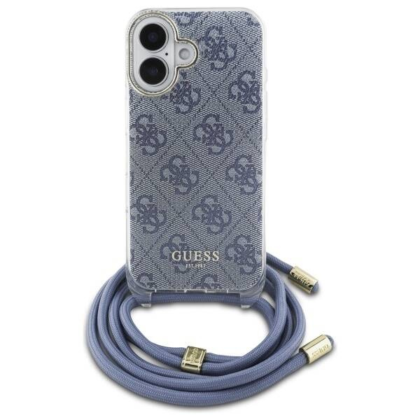 Etui Guess iPhone 16 6.1" niebieski/blue hardcase Crossbody Cord 4G Print