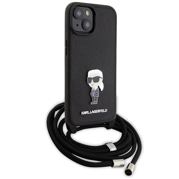 Etui Karl Lagerfeld KLHCP15SSASKNPSK iPhone 15 6.1" hardcase czarny/black Crossbody Saffiano Monogram Metal Pin Karl & Choupette Case