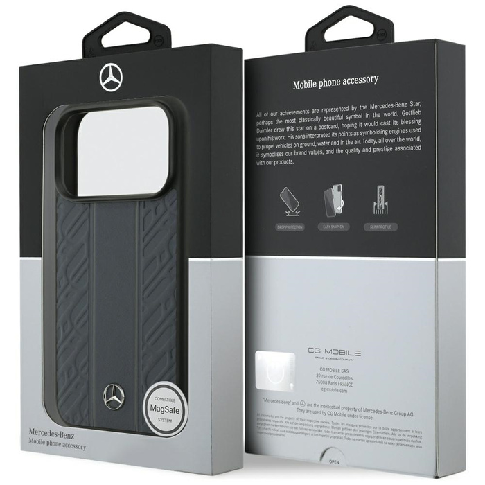 Etui Mercedes Leather Laurel Leaves      Stripes MagSafe do iPhone 17 Pro niebieski