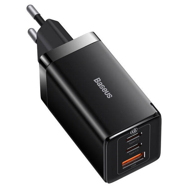 Szybka ładowarka sieciowa GaN 2 x USB C 1 x USB 65W Baseus GaN5 Pro + kabel USB C - USB C 100W - czarna