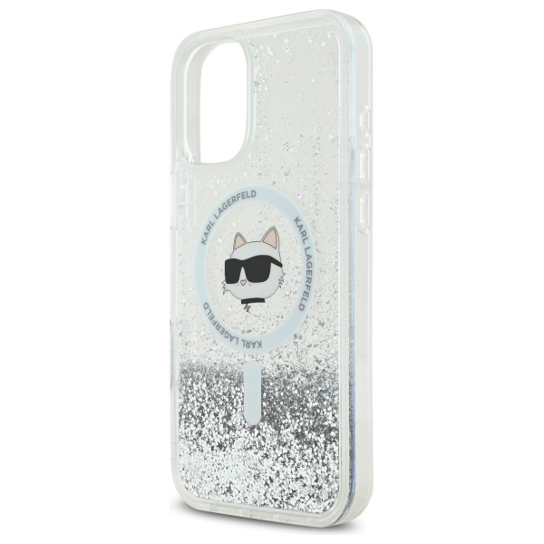 Etui Karl Lagerfeld iPhone 16 6.1" hardcase transparent Liquid Glitter Choupette Head Magsafe