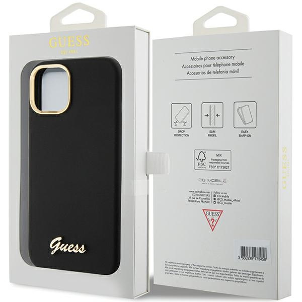 Etui Guess GUHCP15SSMBSLK iPhone 15 6.1" czarny/black hardcase Silicone Script Metal Logo & Frame Case