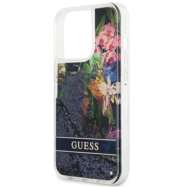 Etui GUESS Apple iPhone 13 13 Pro Flower Liquid Glitter Niebieski Hardcase