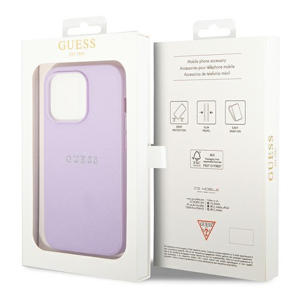 Etui GUESS Apple iPhone 14 Pro Saffiano Strap Fioletowy Case