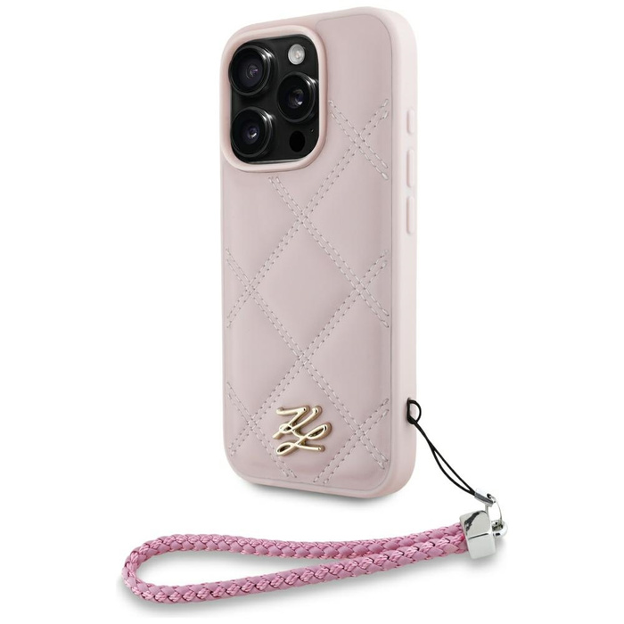 Etui Karl Lagerfeld Quilted Initial Logo & Chain Strap do iPhone 16 Pro Max różowy