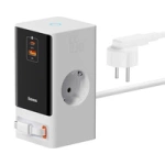Stacja łądująca Baseus PowerCombo 65W 1.5m 2 x EU + USB-A + USB-C + zwijany kabel USB-C - biała
