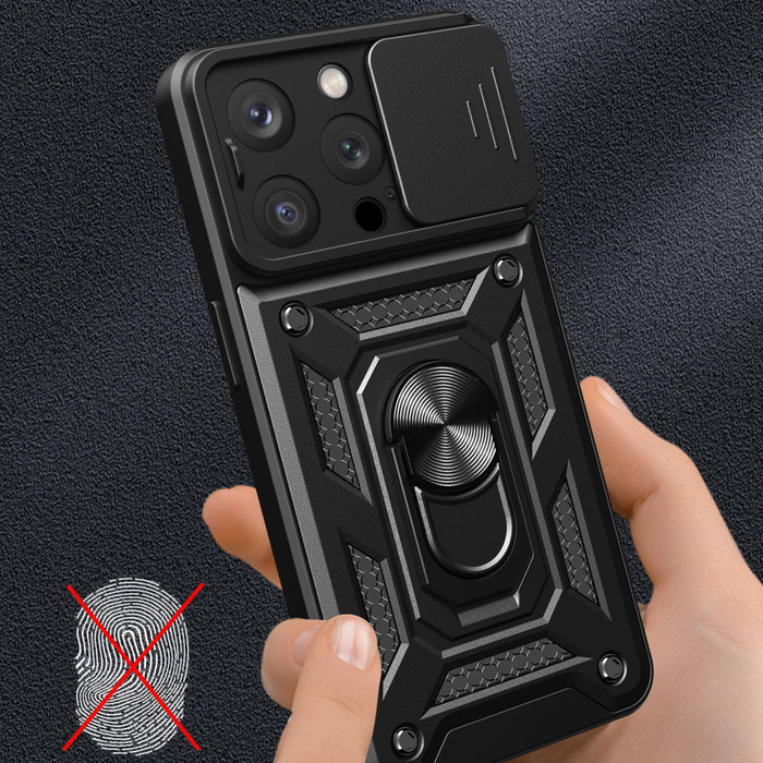 Etui Pancerne etui z podstawką i osłoną aparatu do iPhone 15 Pro Hybrid Armor Camshield - różowe Case