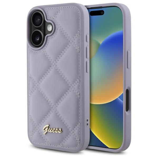 Etui Guess iPhone 16 6.1" jasnofioletowy/light purple hardcase Quiled Metal Logo