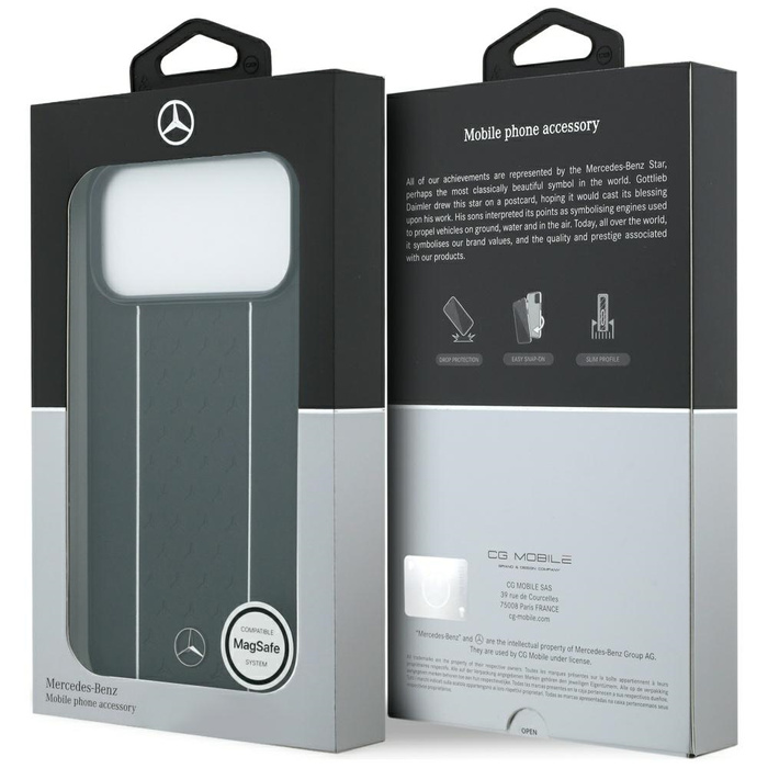 Etui Mercedes Leather Star Pattern       Stripes MagSafe do iPhone 17 Pro Max czarny