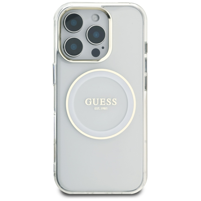 Etui Guess IML Metal Colored Circle      Classic Logo MagSafe do iPhone 16 Pro biały