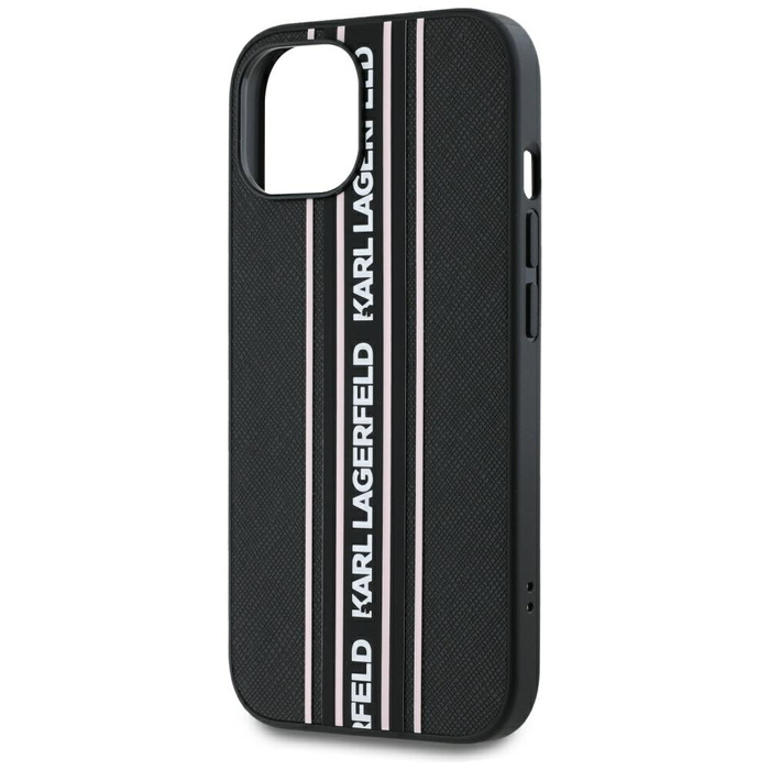 Etui Karl Lagerfeld Saffiano Athleisure  Stripes Cord do iPhone 15 czarno-różowy
