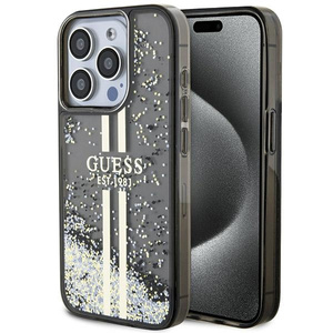 Etui Guess GUHCP15LLFCSEGK iPhone 15 Pro 6.1" czarny/black hardcase Liquid Glitter Gold Stripes Case