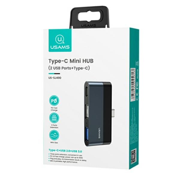 USAMS Adapter HUB USB 2.0/USB 3.0/USB-C szary/grey SJ490HUB01 (US-SJ490)