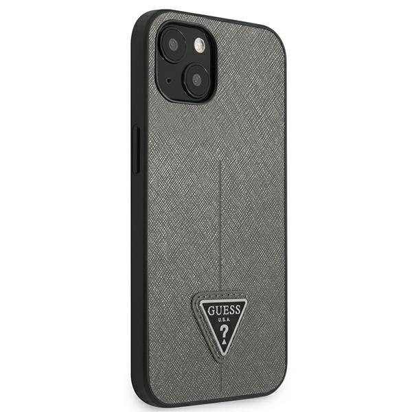 Etui GUESS Apple iPhone 14 Saffiano Triangle Logo Srebrny Hardcase