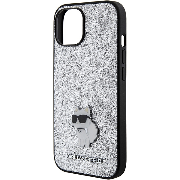 Etui Karl Lagerfeld KLHCP15SGCNPSG iPhone 15 6.1" srebrny/silver hardcase Fixed Glitter Choupette Logo Metal Pin