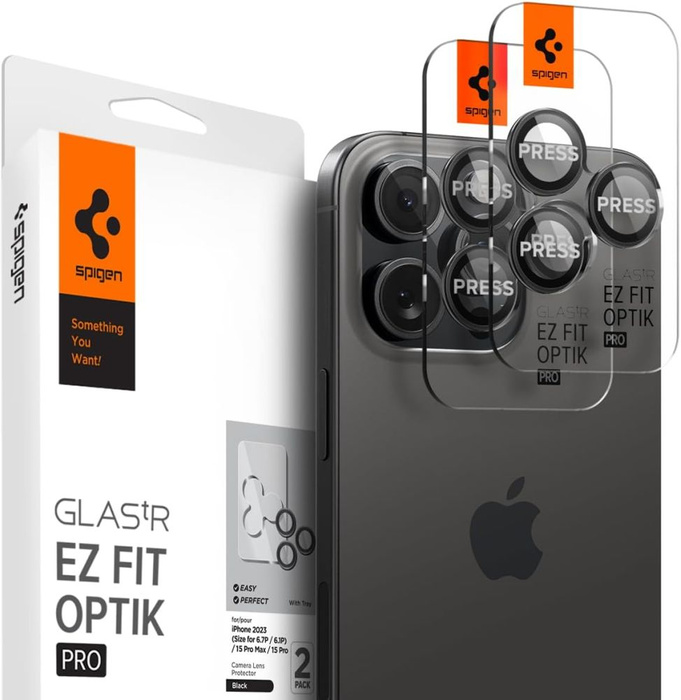 OSŁONA APARATU SPIGEN IPHONE 14 PRO / MAX / 15 PRO / MAX / 16 PRO / MAX / 17 PRO / MAX OPTIK.TR ”EZ FIT” 2-PACK BLACK