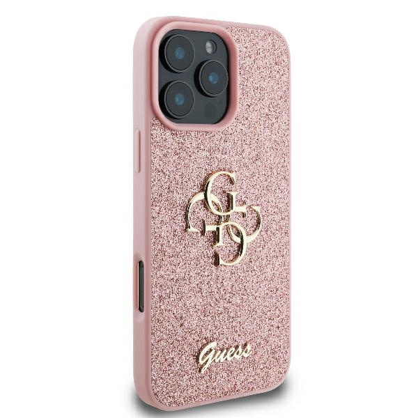 Etui Guess iPhone 16 Pro 6.3" różowy/pink hardcase Fixed Glitter Big 4G
