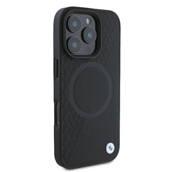 Etui BMW iPhone 16 Pro 6.3" czarny/black hardcase Sign Leather Half Textured And Circle MagSafe