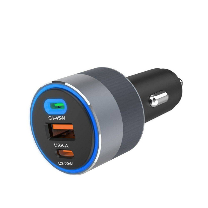 Ładowarka samochodowa Forcell F-Energy Alu 2 x USB C + USB A QC4.0 PD SFC2.0 4,5A 65W szara