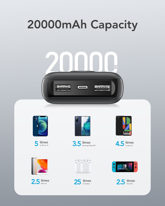 VEGER powerbank 20000 mAh PD QC3.0 2A 20W L20S (VP2039PD / W2039PD) czarny