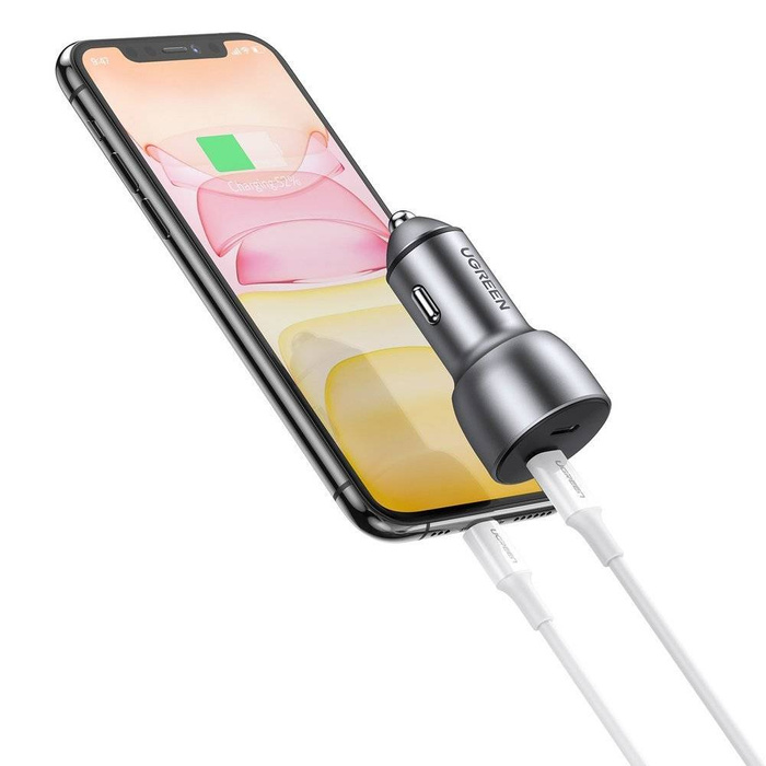 Ugreen ładowarka samochodowa 2x USB Typ C Quick Charge 3.0 PD 3.0 36 W FCP AFC 3 A szary (CD213 70594)