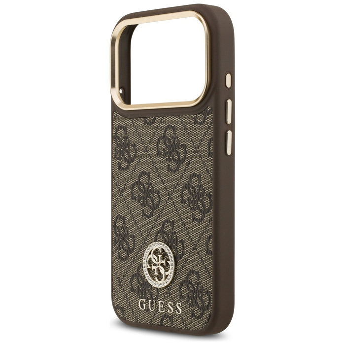 Etui Guess 4G Strass Logo & Big Strap    Metal Buttons MagSafe do iPhone 17 Pro brązowy