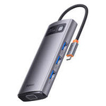 Baseus Metal Gleam Series stacja dokująca HUB 7 w 1 USB Typ C - 1 x HDMI / 1 x VGA / 3 x USB 3.2 Gen. 1 / 1 x Power Delivery / 1 x RJ-45 Ethernet szary (WKWG040013)
