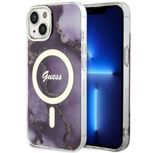 Etui Guess GUHMP14SHTMRSU iPhone 14 6.1" purpurowy/purple hardcase Golden Marble MagSafe Case