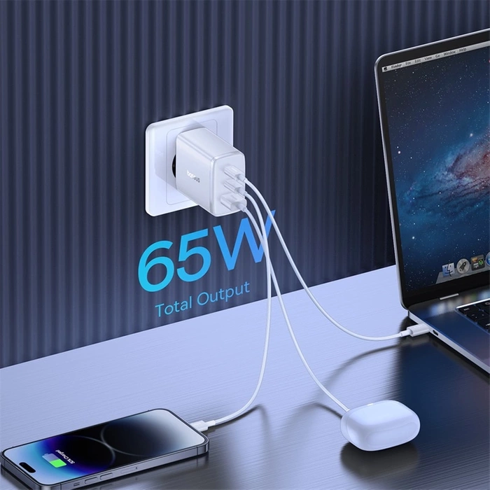 Ładowarka sieciowa Baseus OS-Cube Pro 2 x USB-C + USB, 65W (biała)