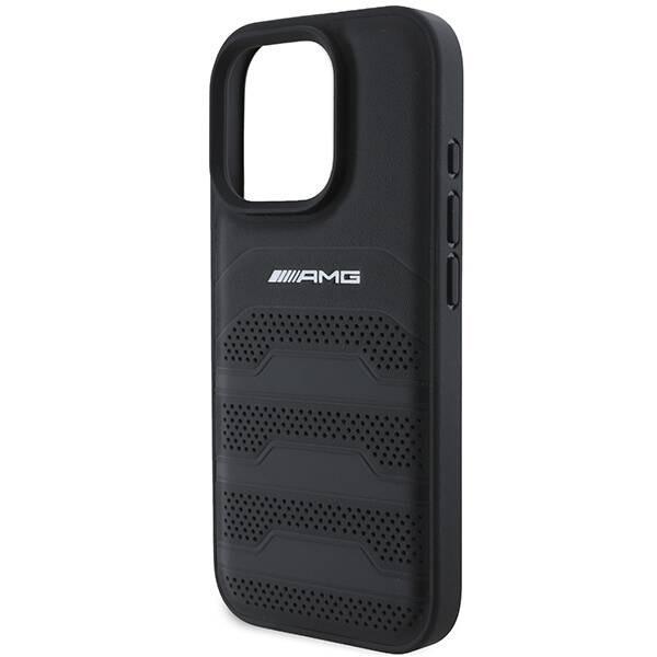 ETUI AMG iPhone 16 Pro Max 6.9" czarny/black hardcase Leather Debossed Lines Black Logo