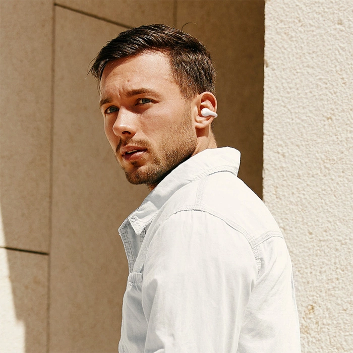 Słuchawki Baseus Bass 15 Clip OWS bezprzewodowe z kablem Baseus Simple USB-C 3A 30cm - białe