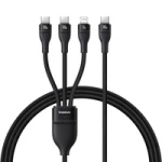 Kabel 3w1 Baseus Flash Series 3 100W USB-C - USB-C+USB-C+Lightning 1,5m + 3 x 0,25 m - czarny