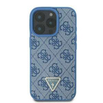 Etui Guess iPhone 16 6.1" niebieski/blue hardcase Leather 4G Triangle Strass MagSafe