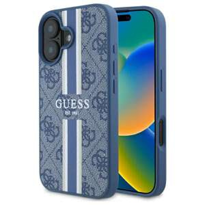 Etui Guess iPhone 16 6.1" niebieski/blue hardcase 4G Printed Stripes MagSafe