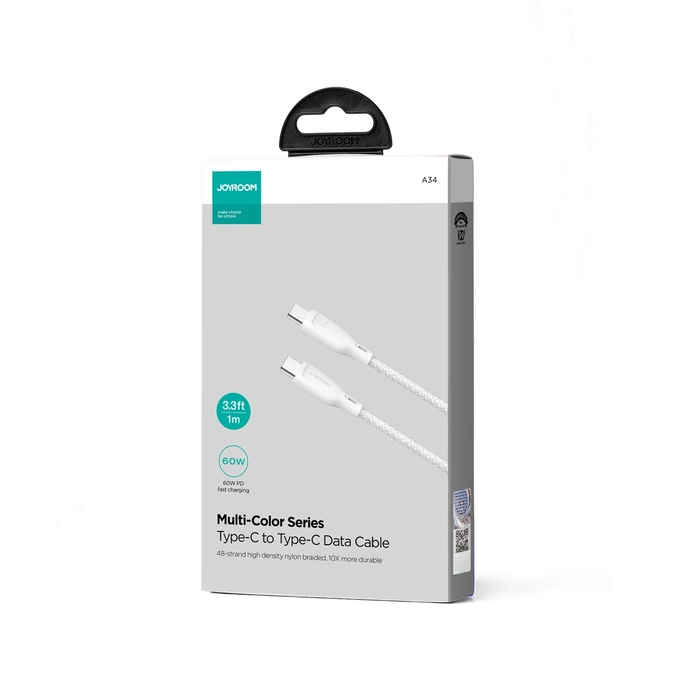 Kabel Joyroom Multi-Color Series SA34-CC3 USB-C / USB-C 60W szybki transfer 1m - biały