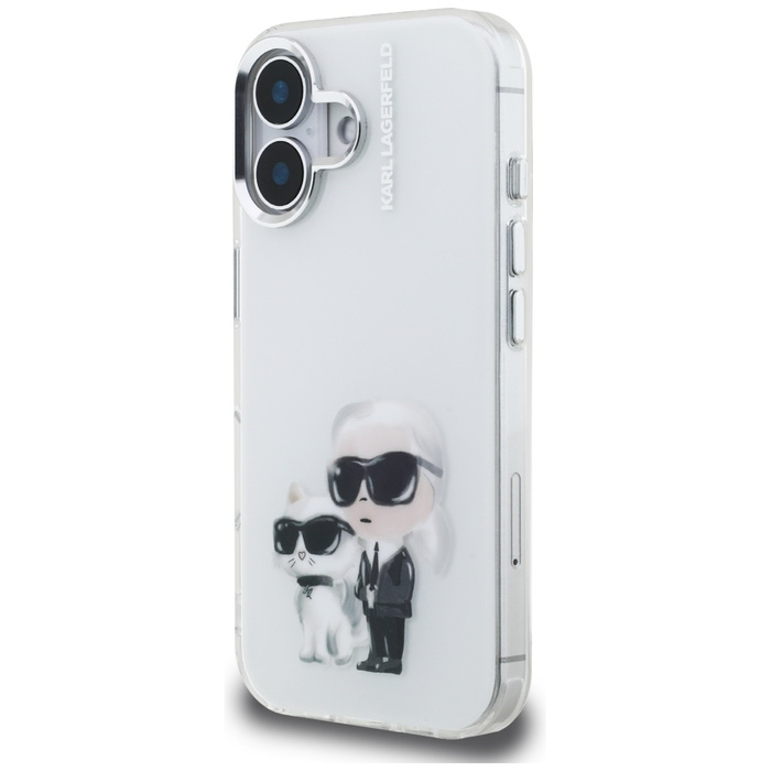 Etui Karl Lagerfeld IML Aquarelle Karl   & Choupette & Logo do iPhone 16 biały