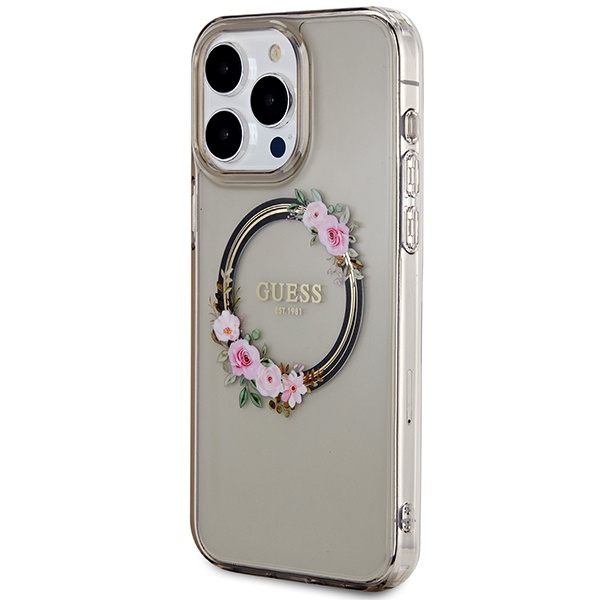 Etui Guess Guhmp15xhfwfck Iphone 15 Pro Max 6.7" Czarny/black Hardcase Iml Flowers Wreatch Magsafe Case