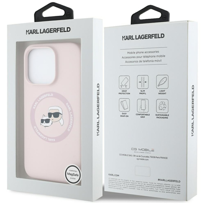 Etui Karl Lagerfeld Silicone Double       Heads And Circle MagSafe do iPhone 16 Pro Max różowy