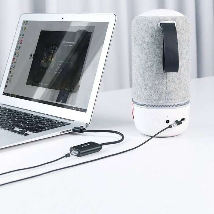 Ugreen zewnętrzna karta dźwiękowa muzyczna adapter USB - 3,5 mm mini jack 15 cm biały (US205 30143)