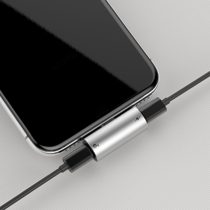BASEUS adapter audio/HF z iPhone Lightning 8-pin na 2x do iPhone Lightning 8-pin CAL46-S1 srebrno - czarny