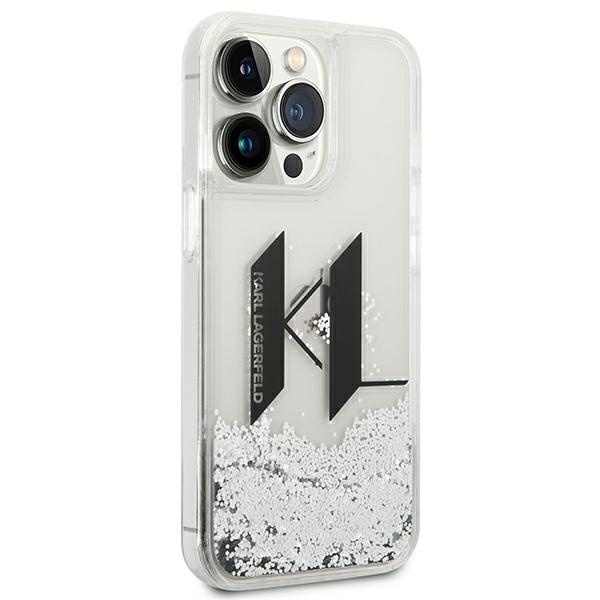 ETUI Karl Lagerfeld iPhone 14 Pro 6,1" srebrny/silver hardcase Liquid Glitter Big KL