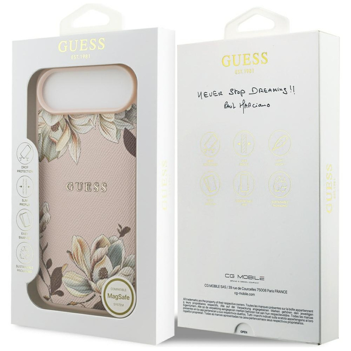 Etui Guess Grained Flowers Classic Logo  MagSafe do iPhone Air różowy