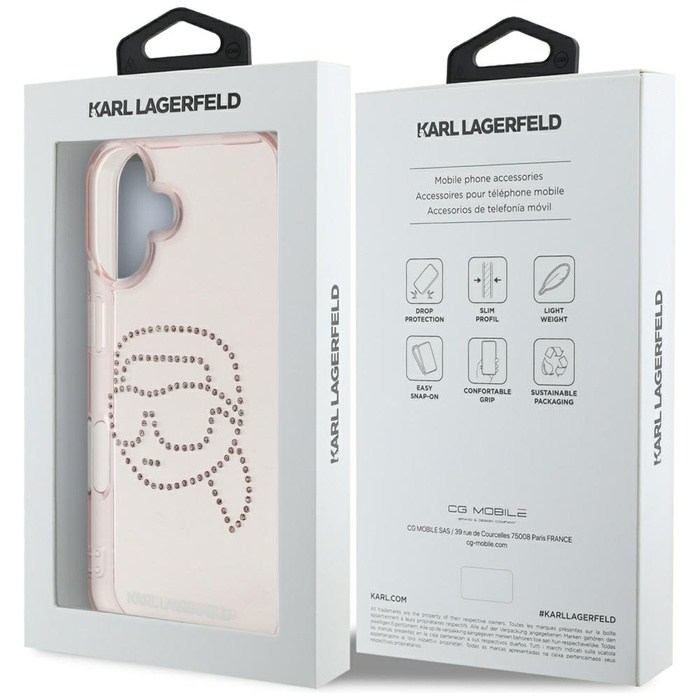Etui Karl Lagerfeld IML Rhinestones Karl  Head do iPhone 16 różowy