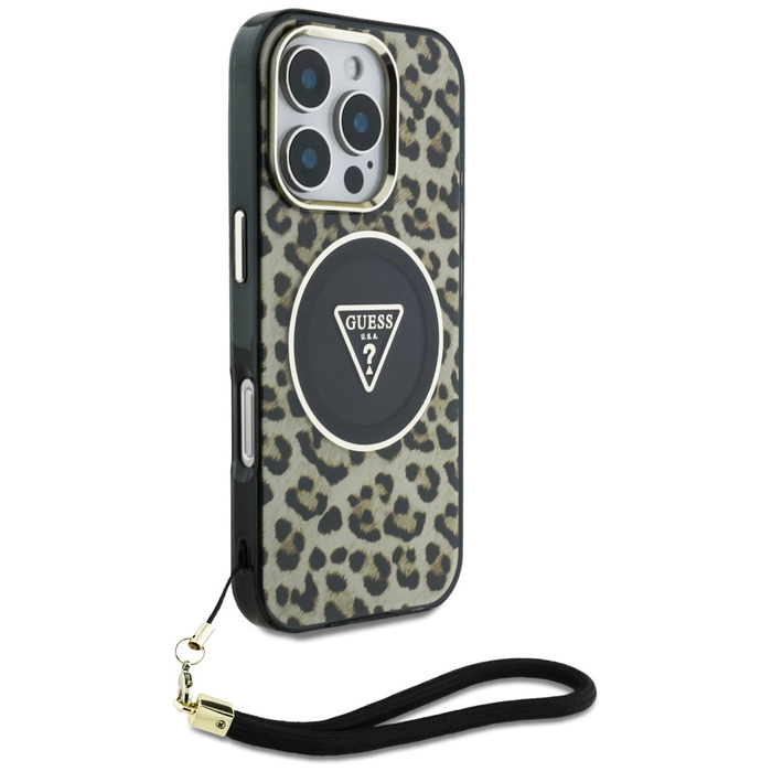 Etui Guess HC IML Leopard Triangle Cord   Strap do iPhone 16 Pro Max MagSafe brązowy