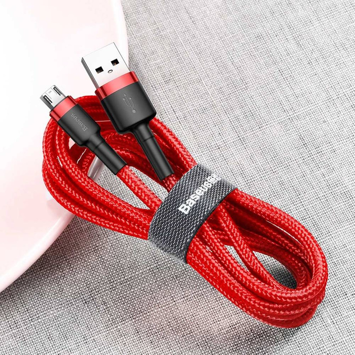 Baseus Cafule Cable wytrzymały nylonowy kabel przewód USB / micro USB QC3.0 1.5A 2M czerwony (CAMKLF-C09)